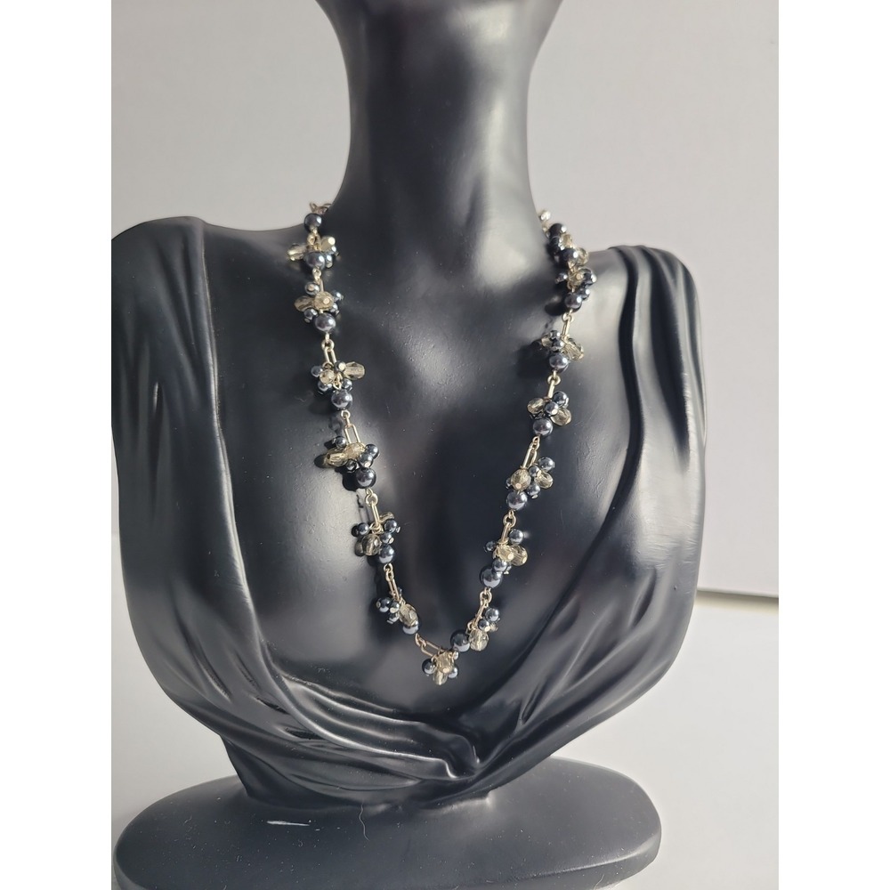 Coralee‎ Beaded Necklace Faux Pearl Crystal Gold Tone Dainty Station Necklace